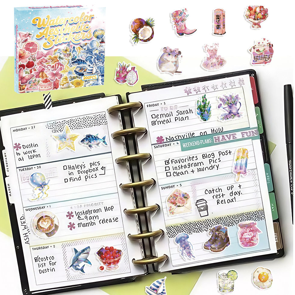 Thumbnail: 206 Pieces Watercolor Aesthetics Stickers - Decor for Journals, DIY Crafts & Art