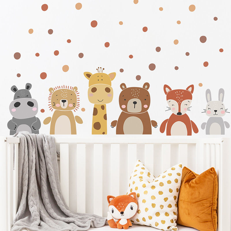 Thumbnail: Boho Cute Giraffe Bear Animals Dots Wall Sticker Nursery Vinyl Children's Wall A