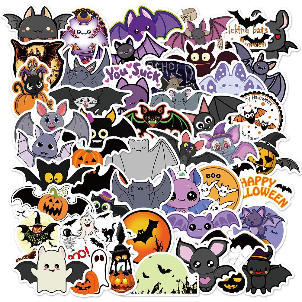 50PCS Halloween Purple Bat Stickers Streetwear Laptop Happy Halloween Elements H