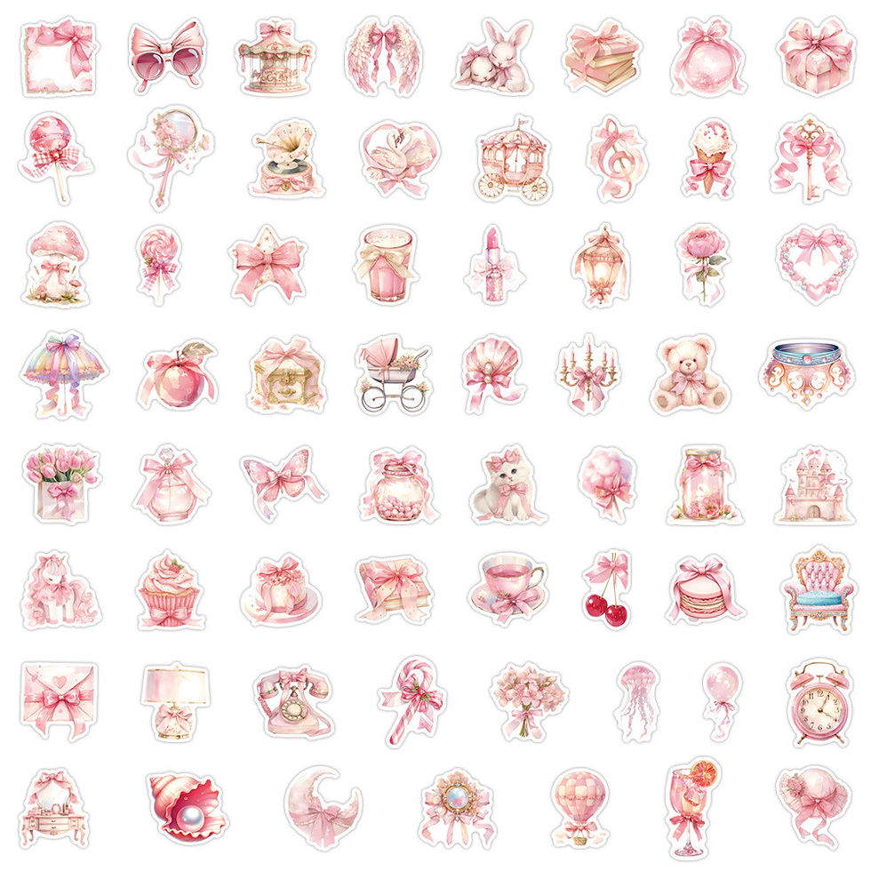 Thumbnail: 60 Pieces New Style Pink Coquette Graffiti Stickers DIY Cartoon Decals for Skate