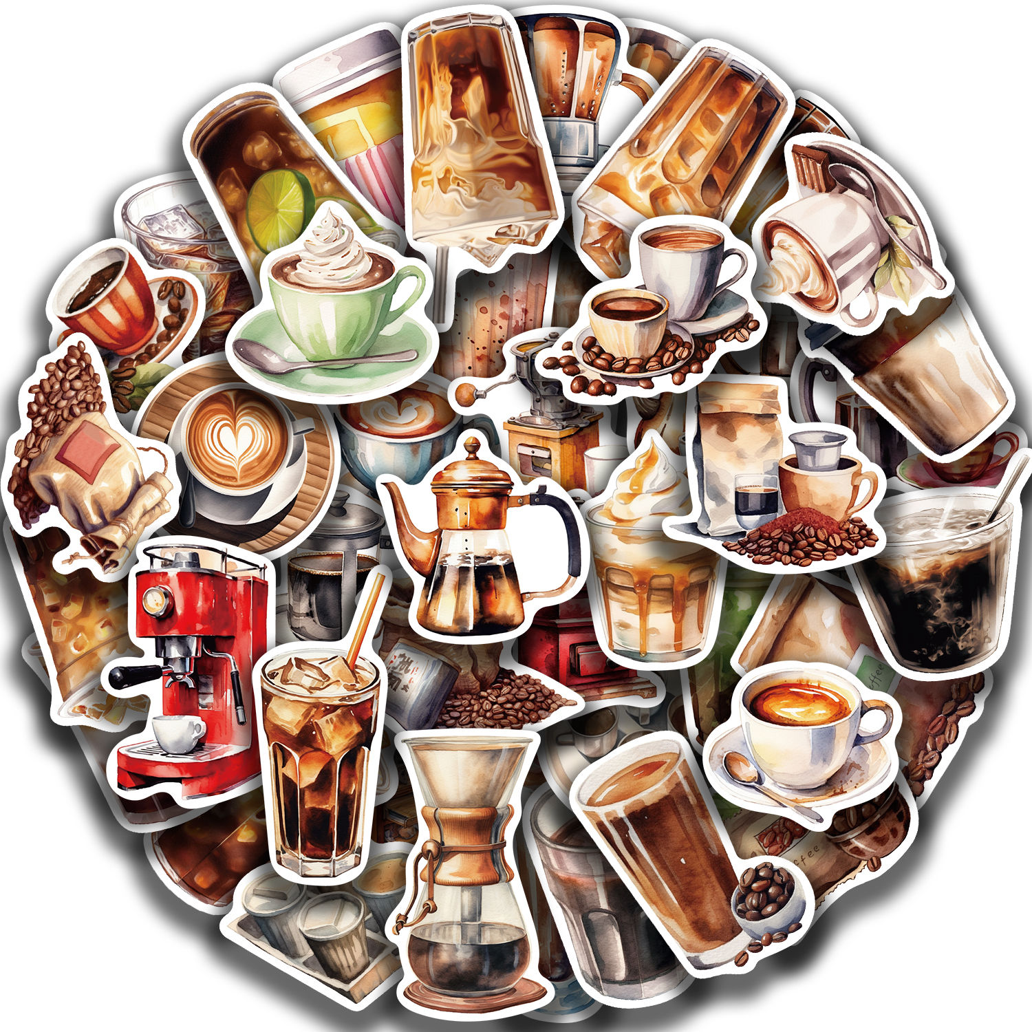 50pcs Cute Cartoon Coffee Lover Stickers Vinyl Laptop Decals For Luggage Water B