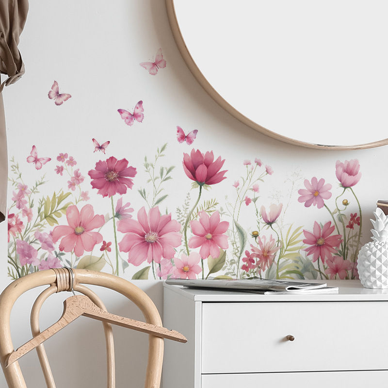 Thumbnail: Creative Romantic Pink Butterfly Pink Flower Flowers Self Adhesive Removable PVC