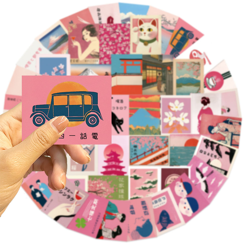 Thumbnail: 50PCS Vintage Pink Japanese Aesthetic Graffiti Stickers - Waterproof for Luggage