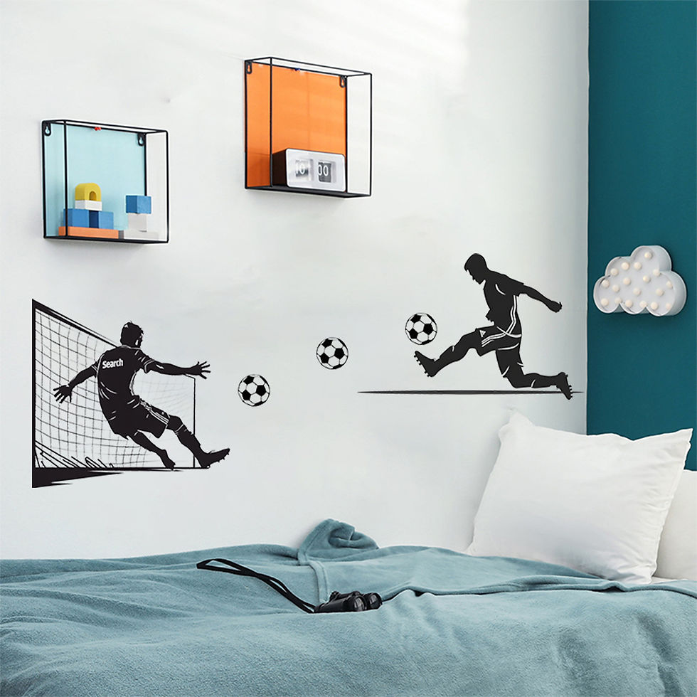 Thumbnail: Football-Themed Boys' Wall Decal - Self-Adhesive, Removable PVC Sticker for Bedr