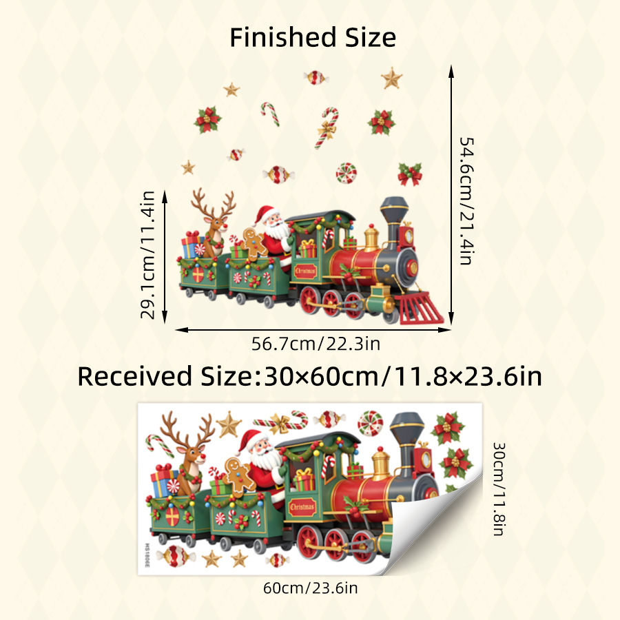 Thumbnail: Whimsical Santa Train Christmas Wall Stickers With Candy Holly Removable Self-Ad