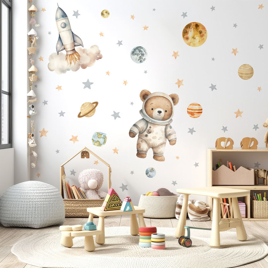 Thumbnail: Cartoon Space Astronaut Bear Wall Stickers for Kids Room Decoration Bedroom Remo