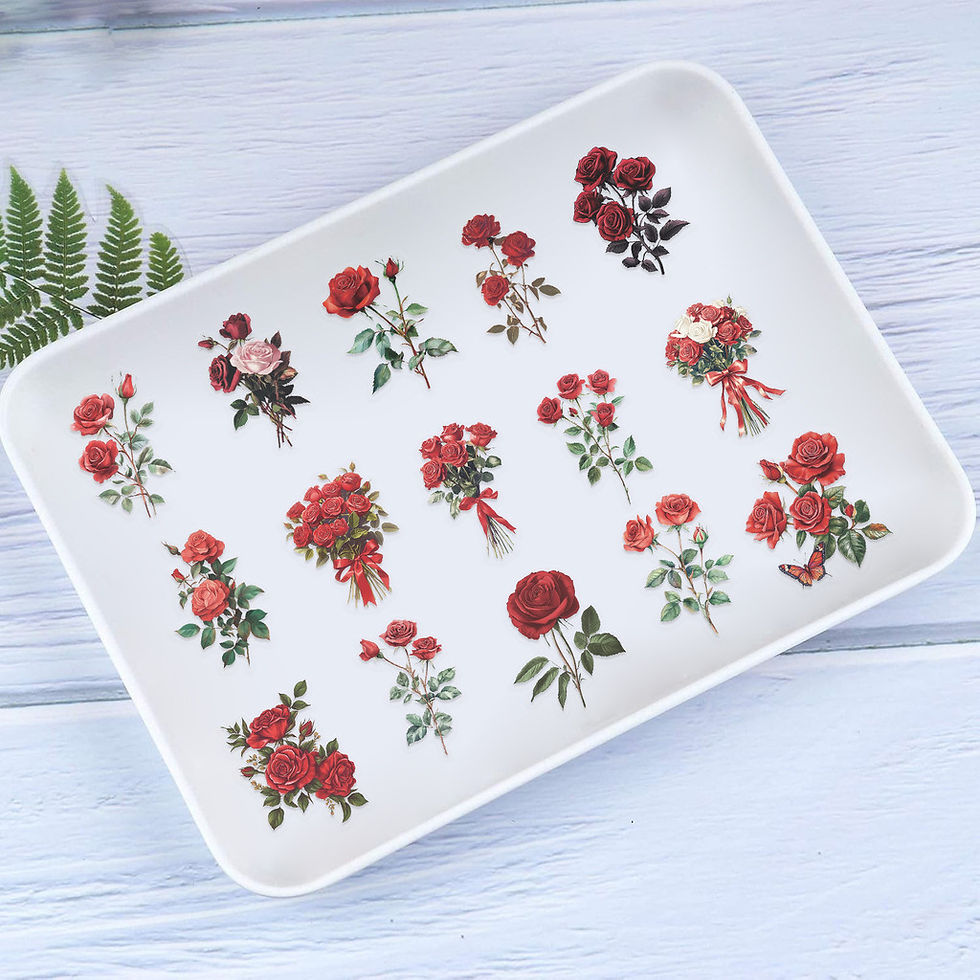Thumbnail: 50PCS Transparent Vintage Red Rose Sticker Pack Waterproof Clear PET for Scrapbo