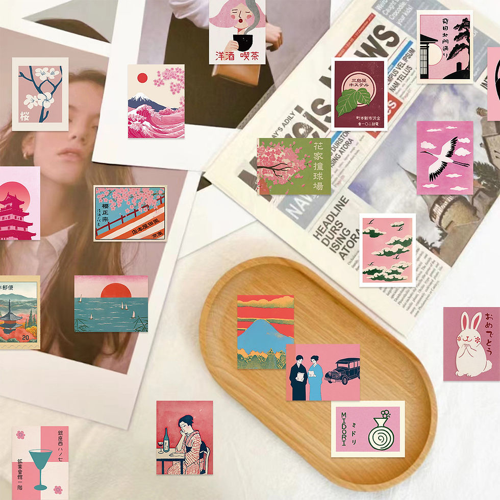 Thumbnail: 50PCS Vintage Pink Japanese Aesthetic Graffiti Stickers - Waterproof for Luggage
