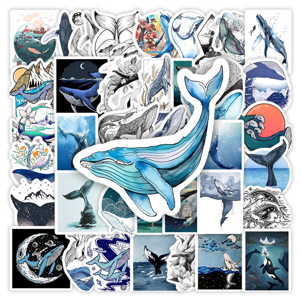 Aesthetic Whale Stickers Watercolor Ocean Art DIY Kids Toys Gift Decorative Deca