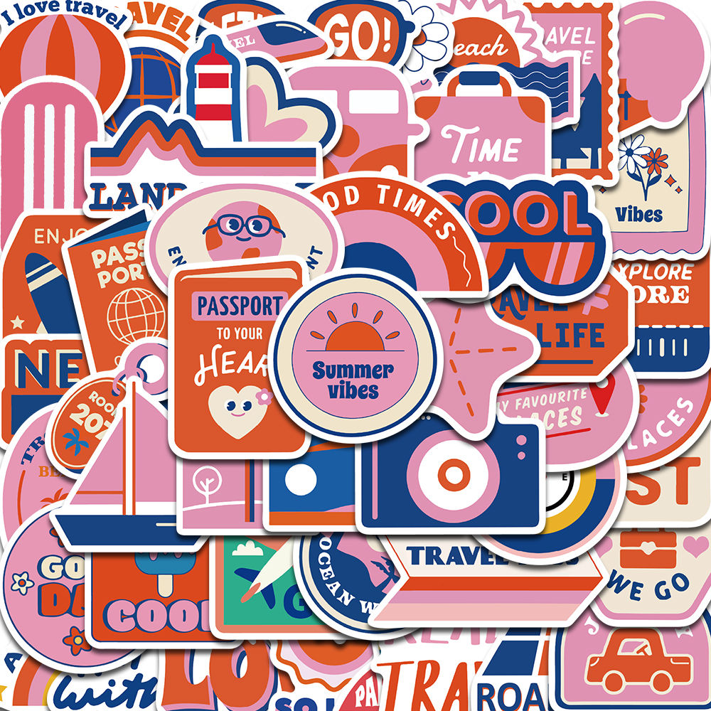 50PCS Travel Stickers Stationary Nostalgia Laptop Luggage Card Aesthetic Creativ