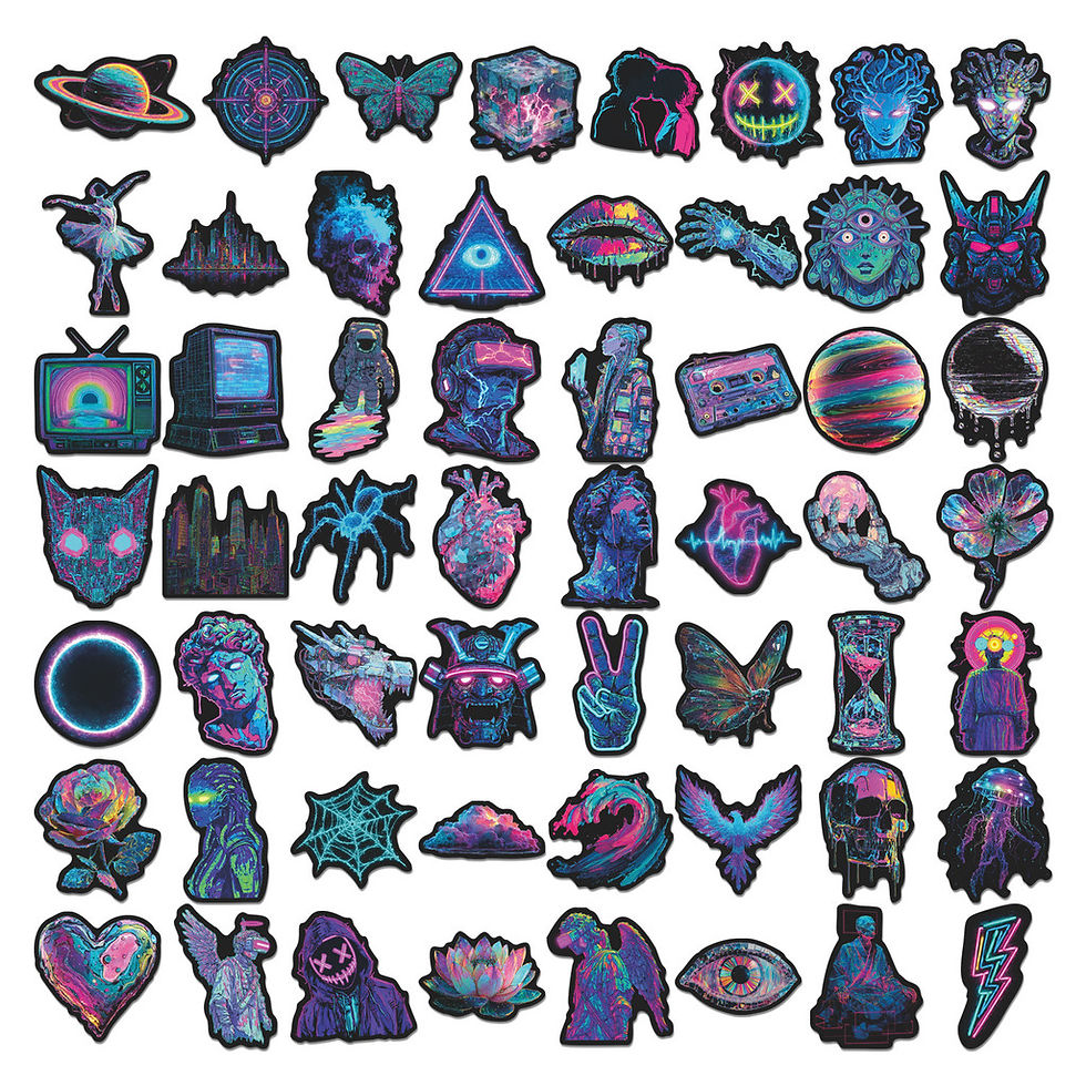 Thumbnail: 56Pcs PVC Cyberpunk Neon Creative Stickers Journal DIY Notebook Decor Stationery