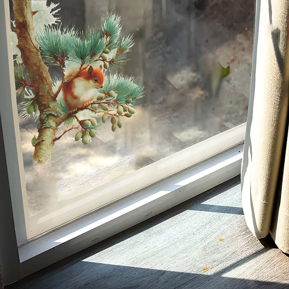 Thumbnail: Painting Squirrels Collecting Food Wall Sticker Bedroom Glass Windows Decoration