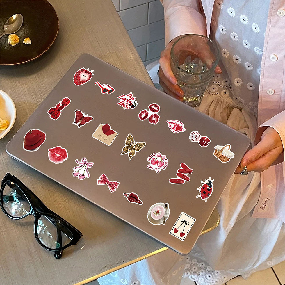 Thumbnail: 50Pcs Red Coquette Aesthetic Stickers Cute Cherry & Bow Decals for Journal Phone