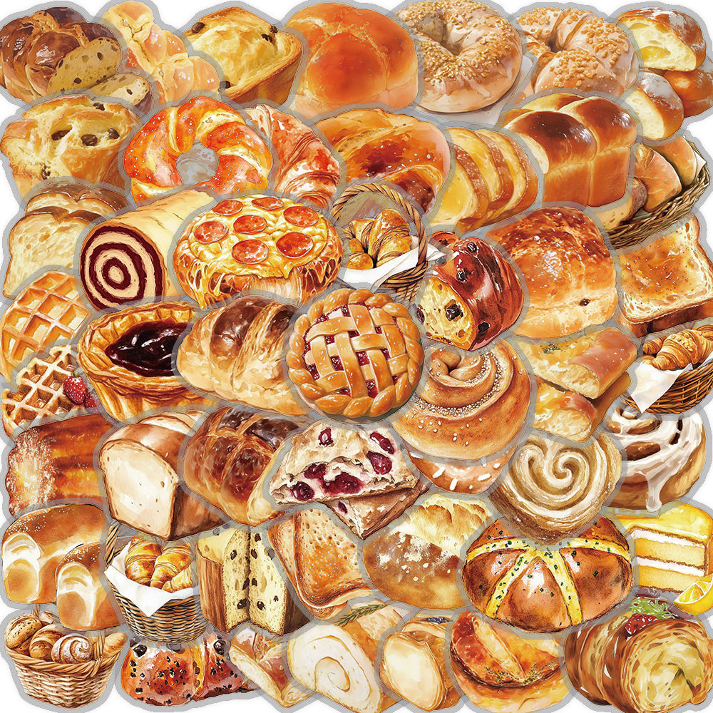 50/100PCS Cute baking bread Stickers Nostalgic DIY Waterproof Scrapbooking Creat