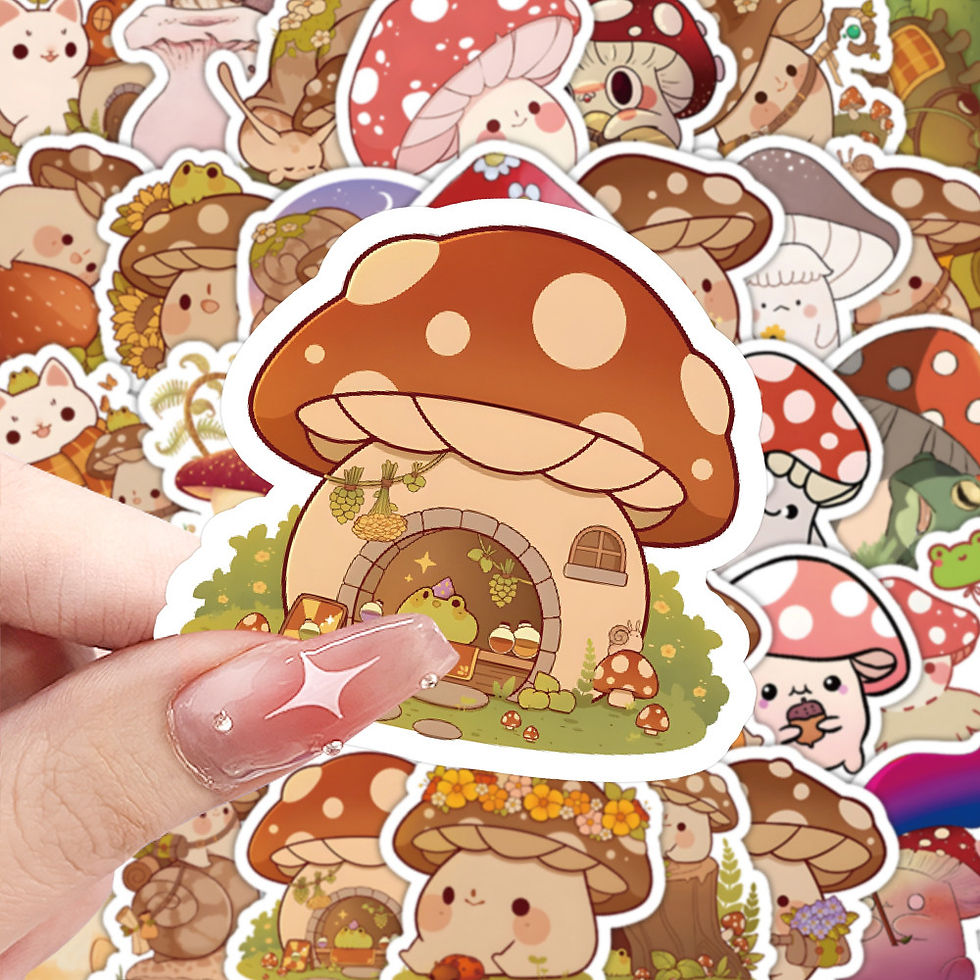 Thumbnail: 60-Piece Cute Mushroom Friends Stickers Style B - Decorative Decals for Notebook