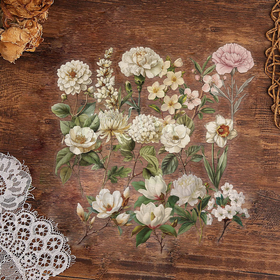 Thumbnail: 50pcs Retro Long-Branch Flowers Floral Stickers Transparent Decals for Phone Cas