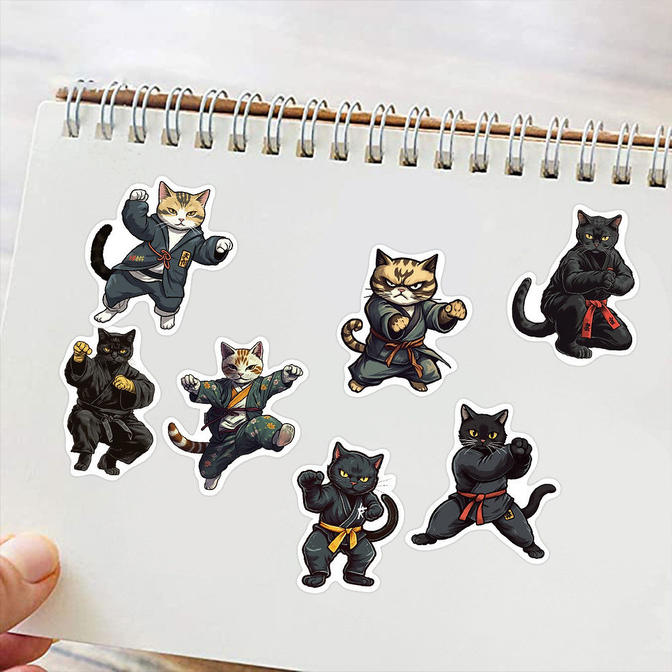 Thumbnail: 50 Pcs Cartoon Kung Fu Cat Graffiti Stickers - Waterproof Decor for Guitars, Not