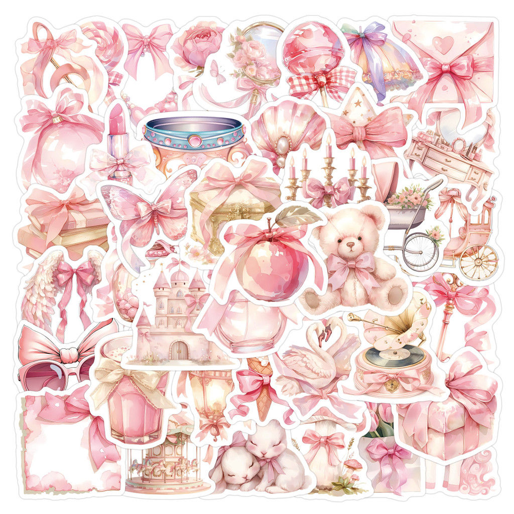 60 Pieces New Style Pink Coquette Graffiti Stickers DIY Cartoon Decals for Skate