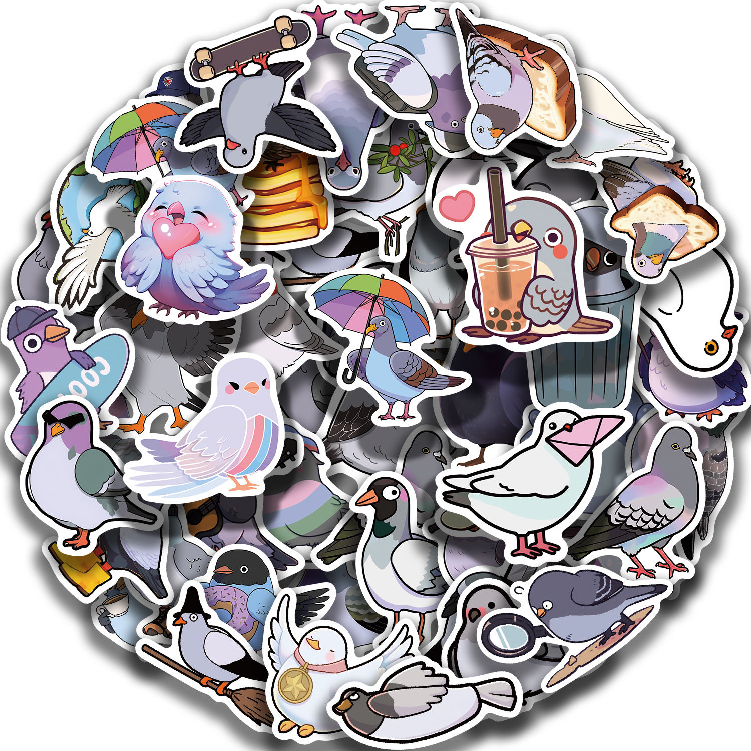 50PCS Cute Cartoon Pigeon Stickers DIY Diary Laptop Luggage Skateboard Animal St