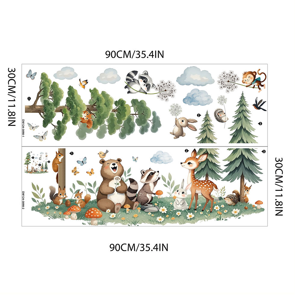 Thumbnail: Cartoon Watercolor Forest/Grassland/Small Animals Self-Adhesive Wall Decals for 