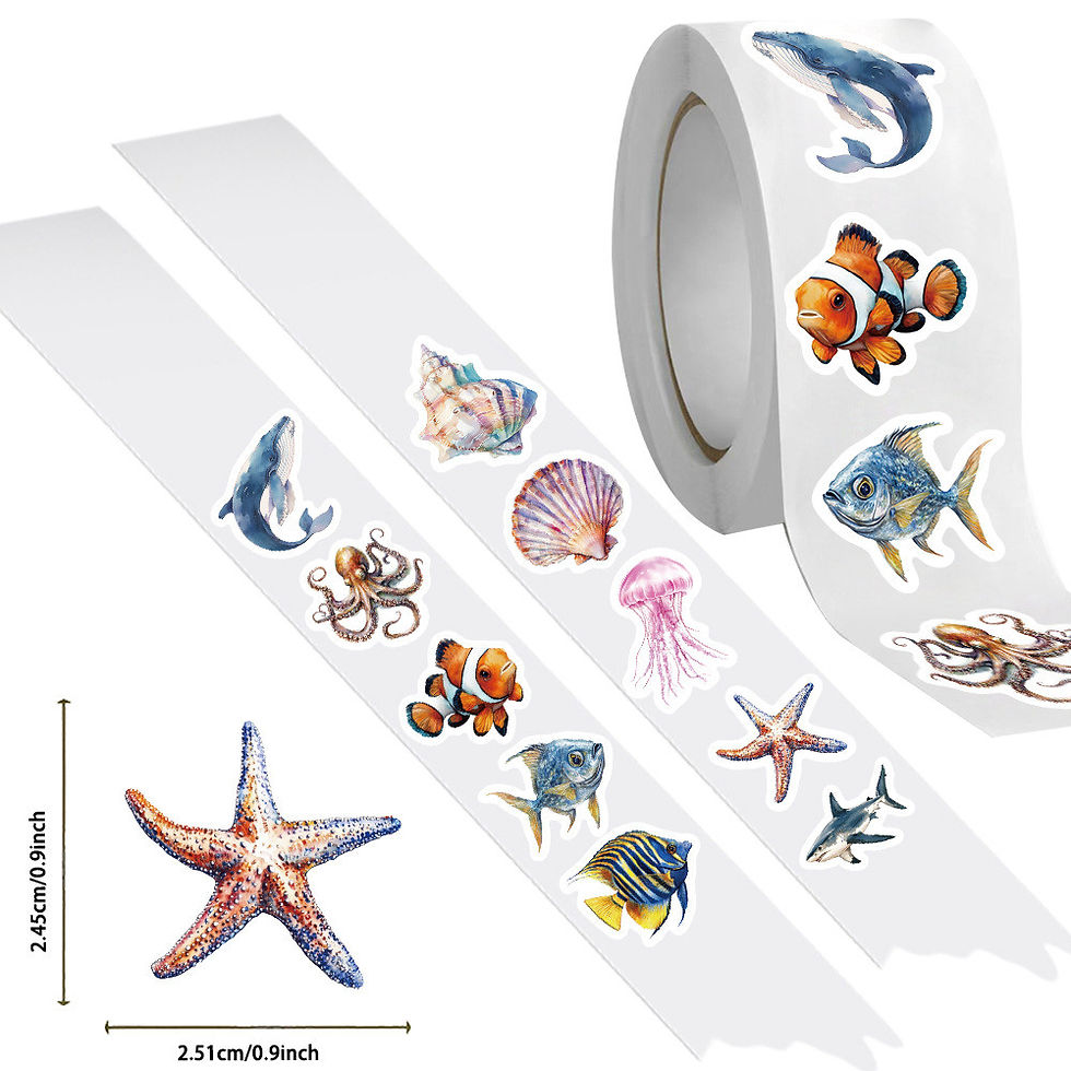 Thumbnail: 500 Pcs/Roll Cartoon Marine Life & Seashell Stickers PVC Waterproof Decals for J