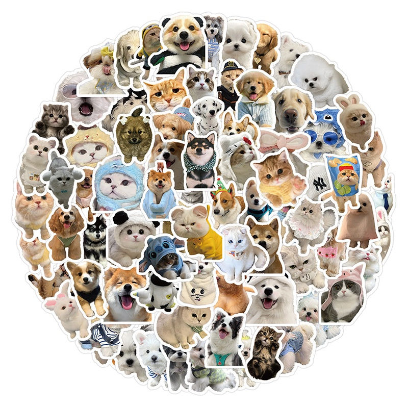 Thumbnail: 200 Pcs Adorable Puppy Kitten Animal Stickers Waterproof Decor for Stationery He