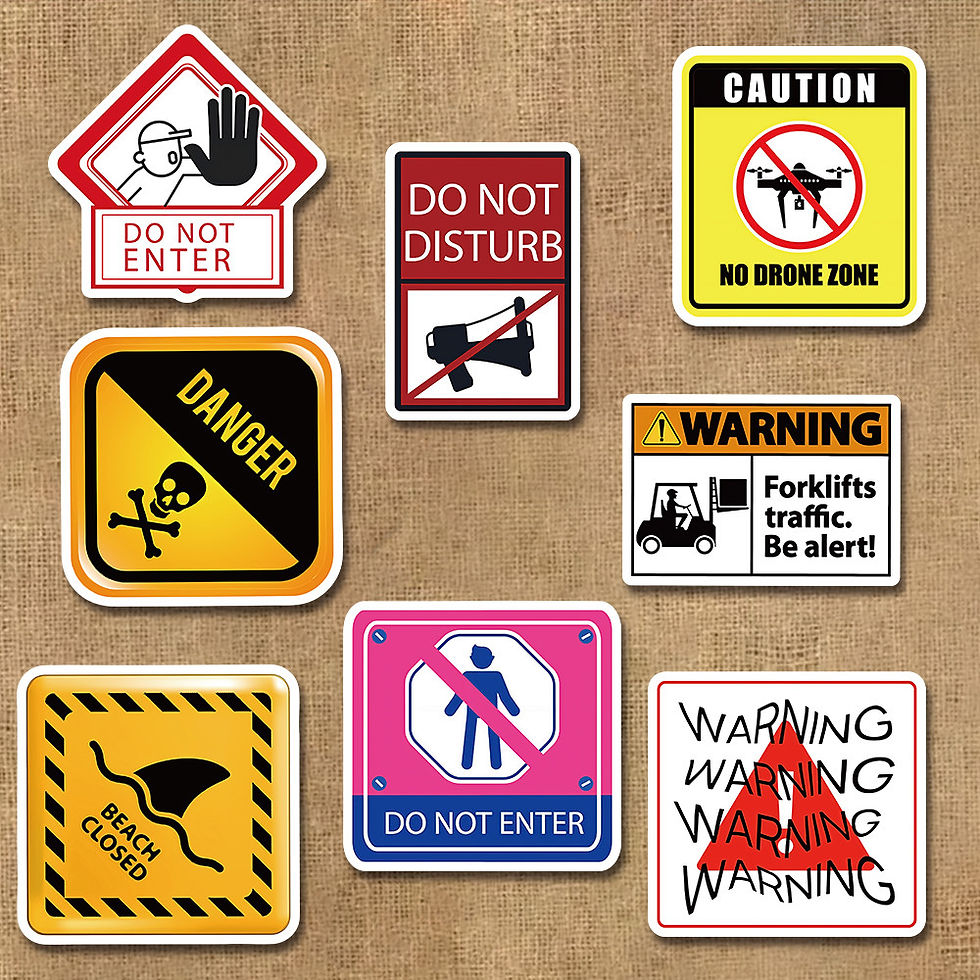 Thumbnail: 50Pcs Warning Sign Stickers Safety Alert Graphic Decals for Daily Decor Recordin