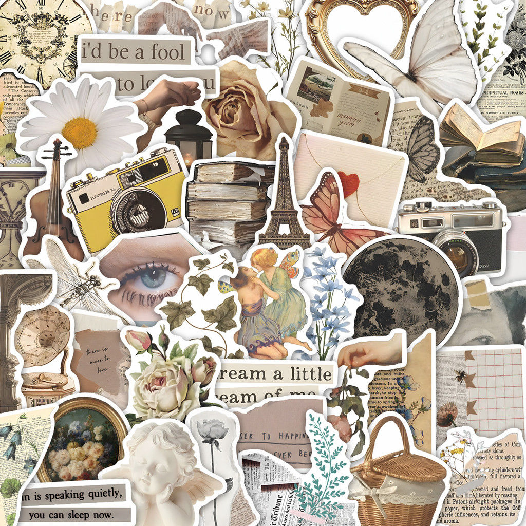 50Pcs Retro Nostalgic INS Girlish Style Stickers Stationery Luggage DIY Decals R