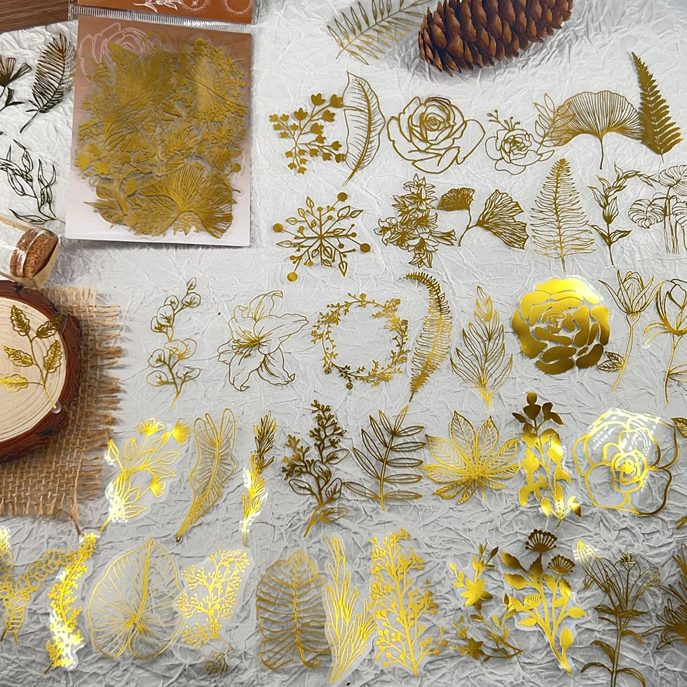 Thumbnail: 50PCS Cartoon Hot Stamped Leaf Flower Sticker Pack Waterproof Transparent PET Bo