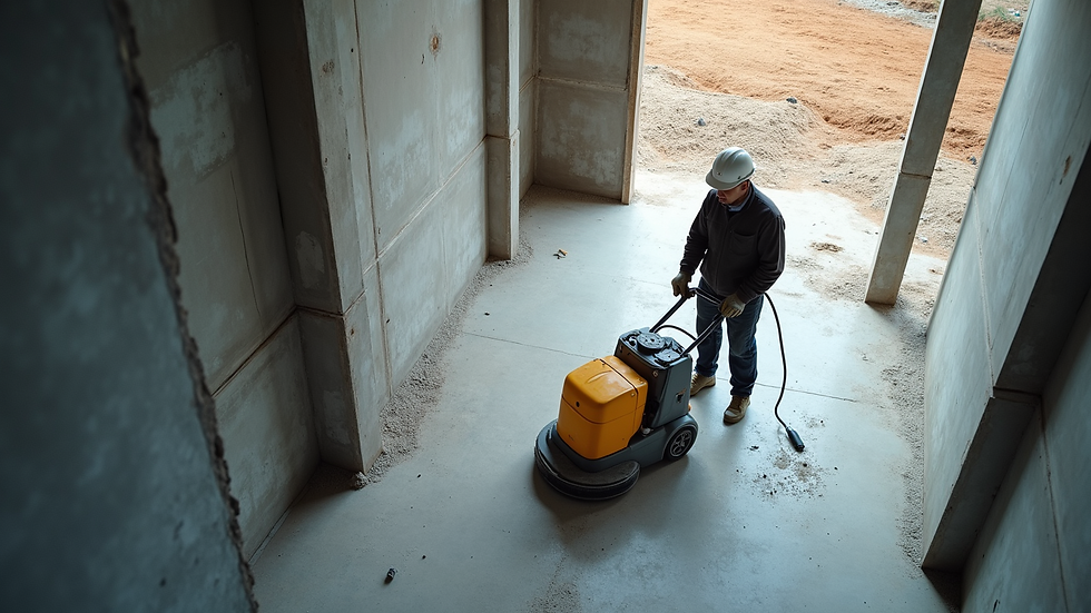 High angle view of a professional cleaner using equipment on a construction site