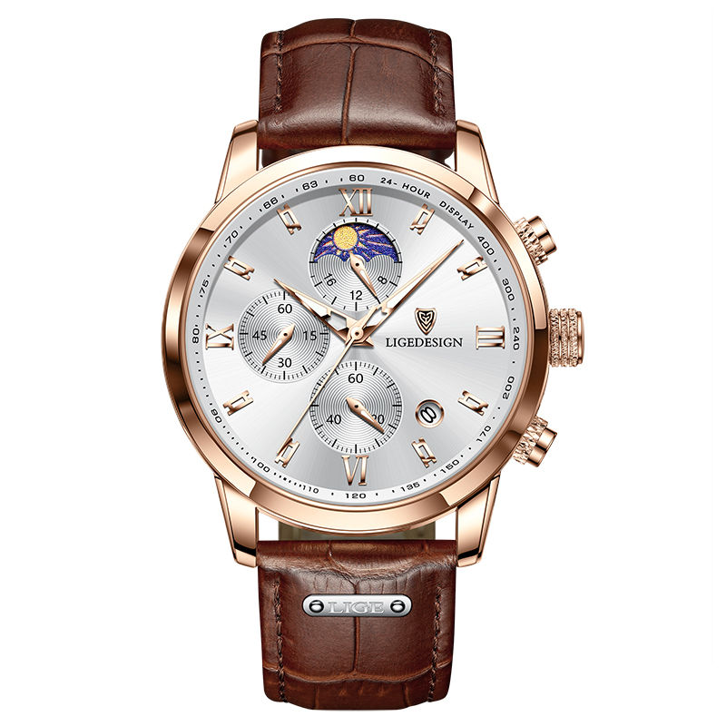 Thumbnail: LIGE Casual Men Watch Luxury Leather Waterproof Sport Quartz Wristwatch Chronogr