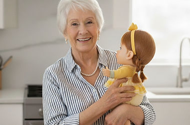 Senior holding Joy, AI Companion Carebot