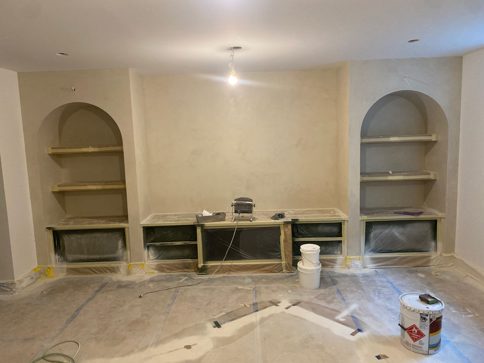 Roman Clay plaster wall arches in Hopkins Minnesota basement