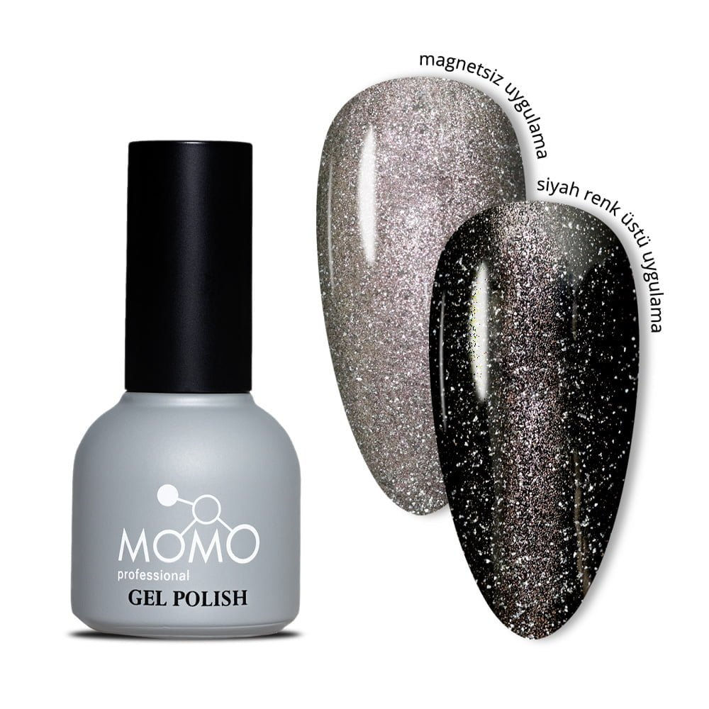 MOMO Kristal Kedi Gözü Kalıcı Oje CE08, Yarı Şeffaf, Gümüş, 10 ml