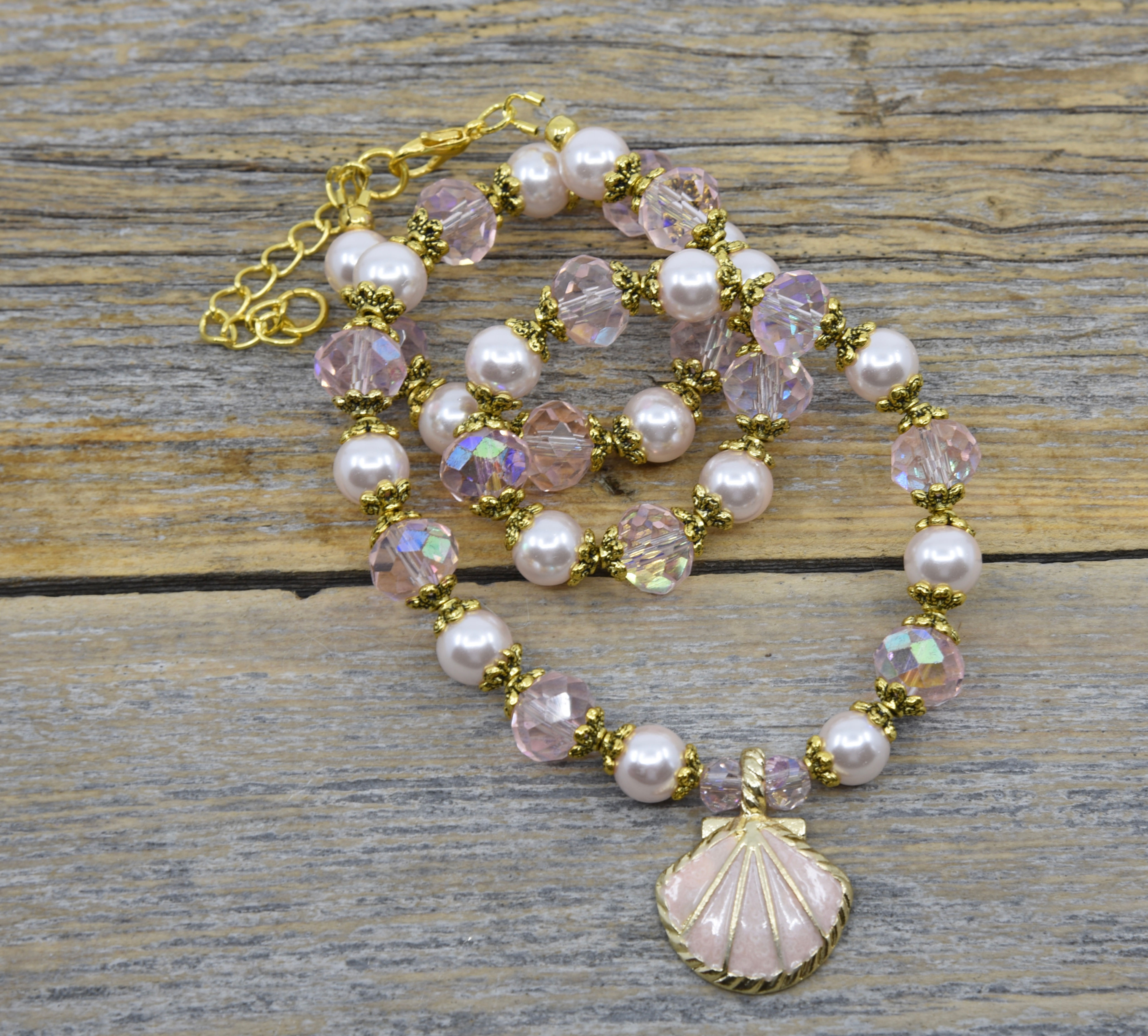 Pink Scallop Shell Necklace.  At The Beach Collection.