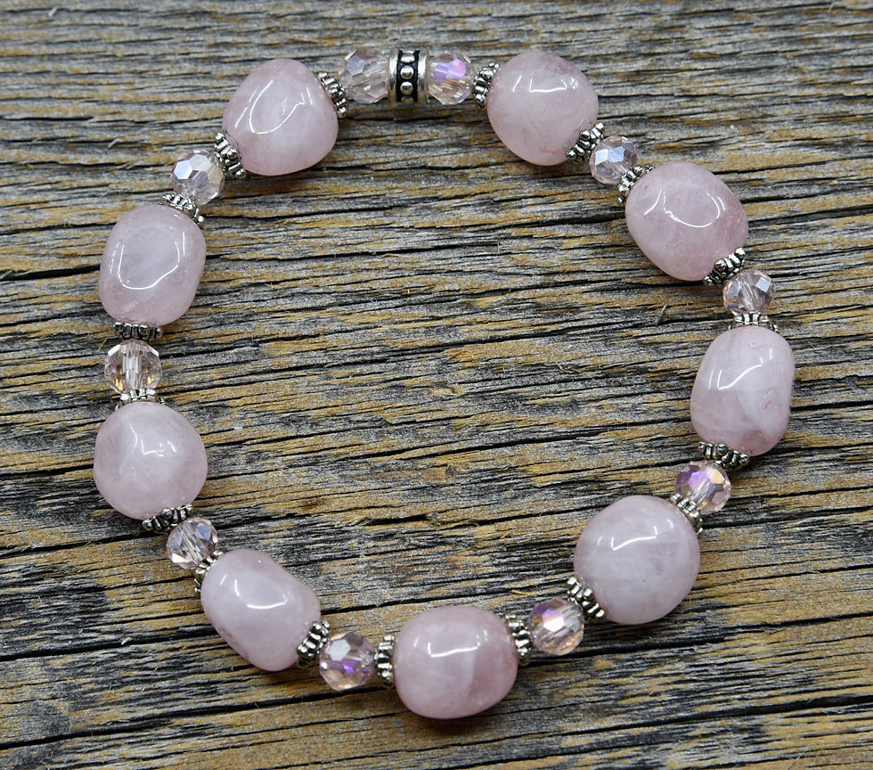 Thumbnail: Rose Quartz Nugget Bracelet with Pink Crystals.