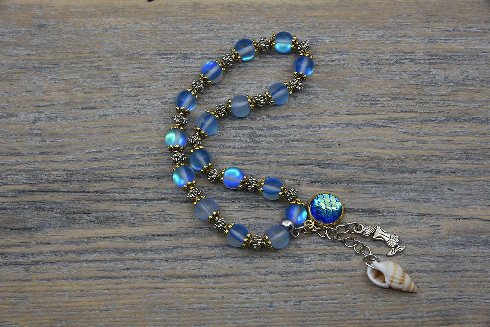 Thumbnail: Mermaid Anklet.  Blue Mermaid Glass Beads.  At The Beach Collection