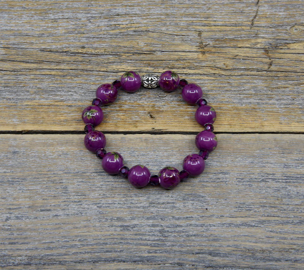 Thumbnail: Purple Floral Enamel Bead Bracelet with Purple Crystals.