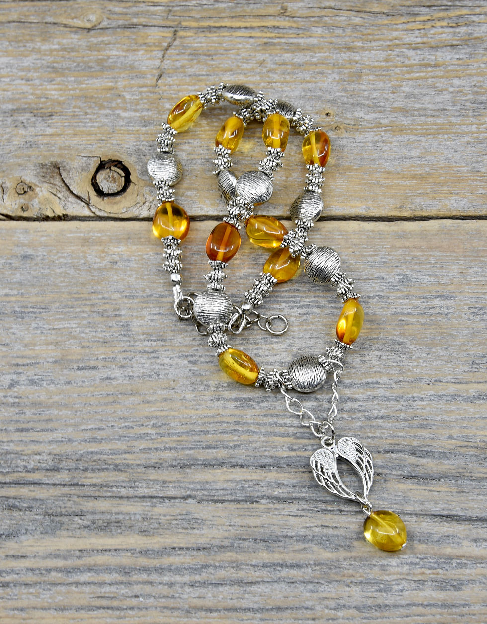 Thumbnail: Amber and Valkyrie Wings Necklace.  Honoring Freya,