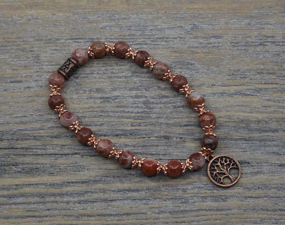 Thumbnail: Copper Tree of Life Charm.  Red Irish Marble.  Cork, Ireland Marble.