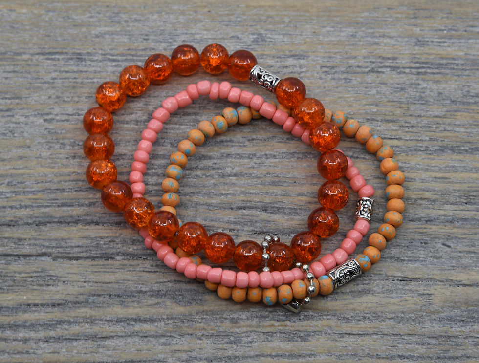 Thumbnail: Orange and Peach Stacking Bracelets.  Three Bracelet Set.