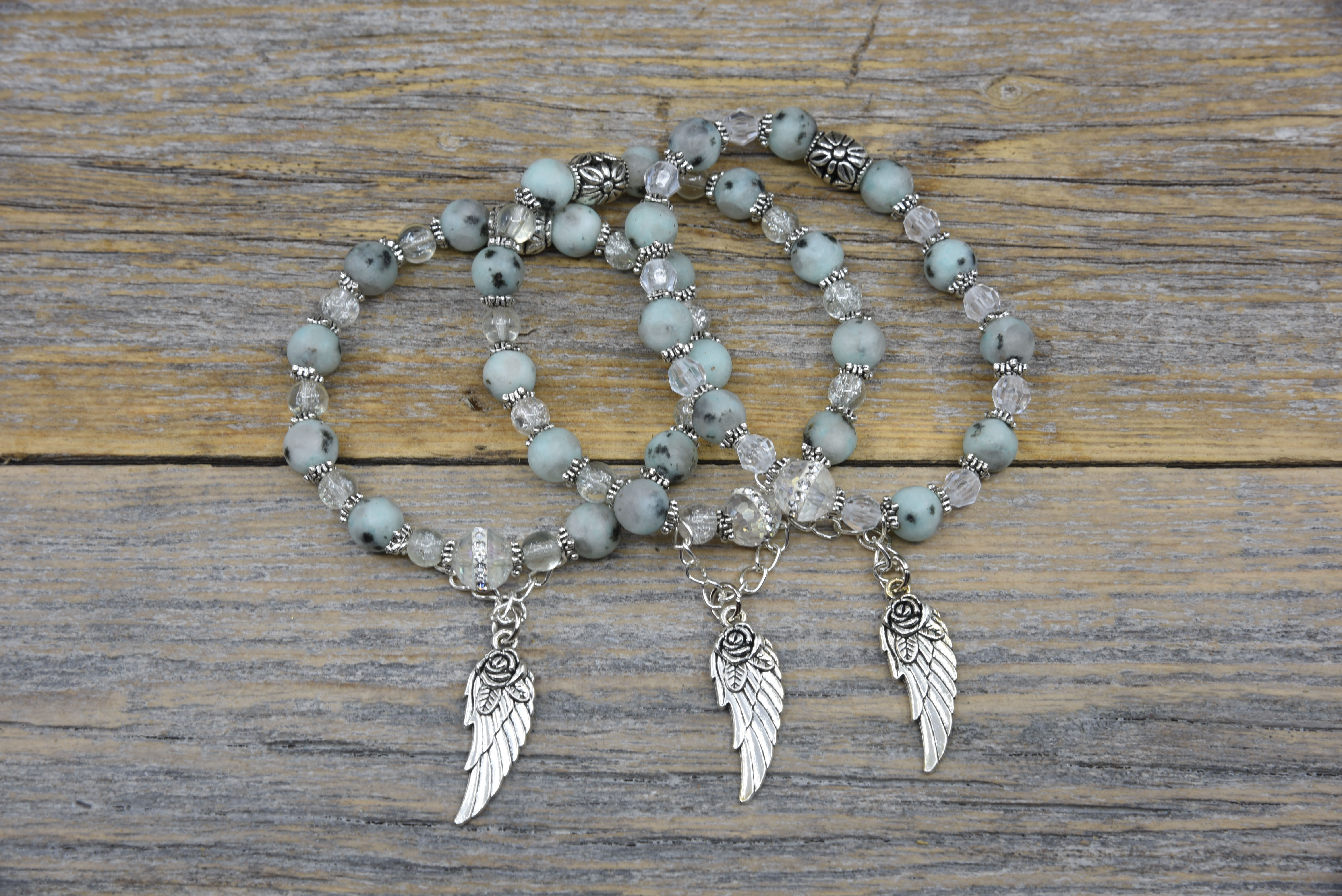 Sesame Jasper Angel Wing Bracelet.