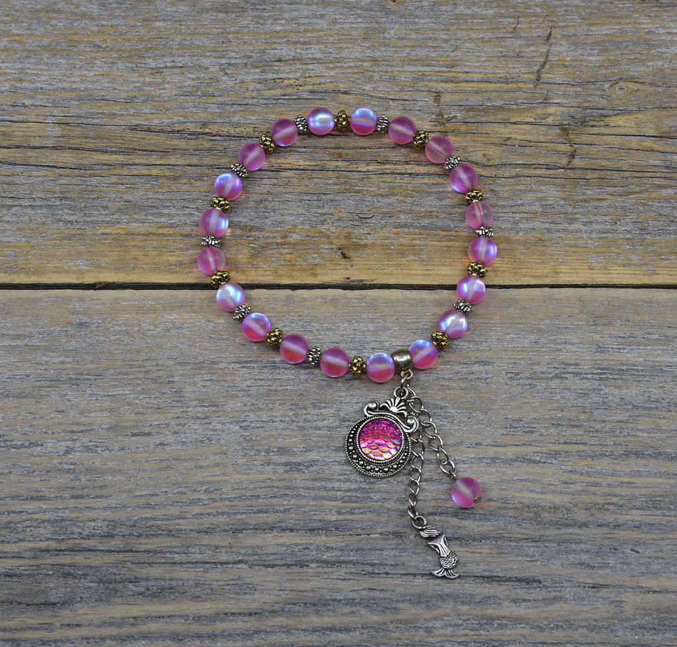 Pink Mermaid Glass Anklet.  Mermaid Anklet.