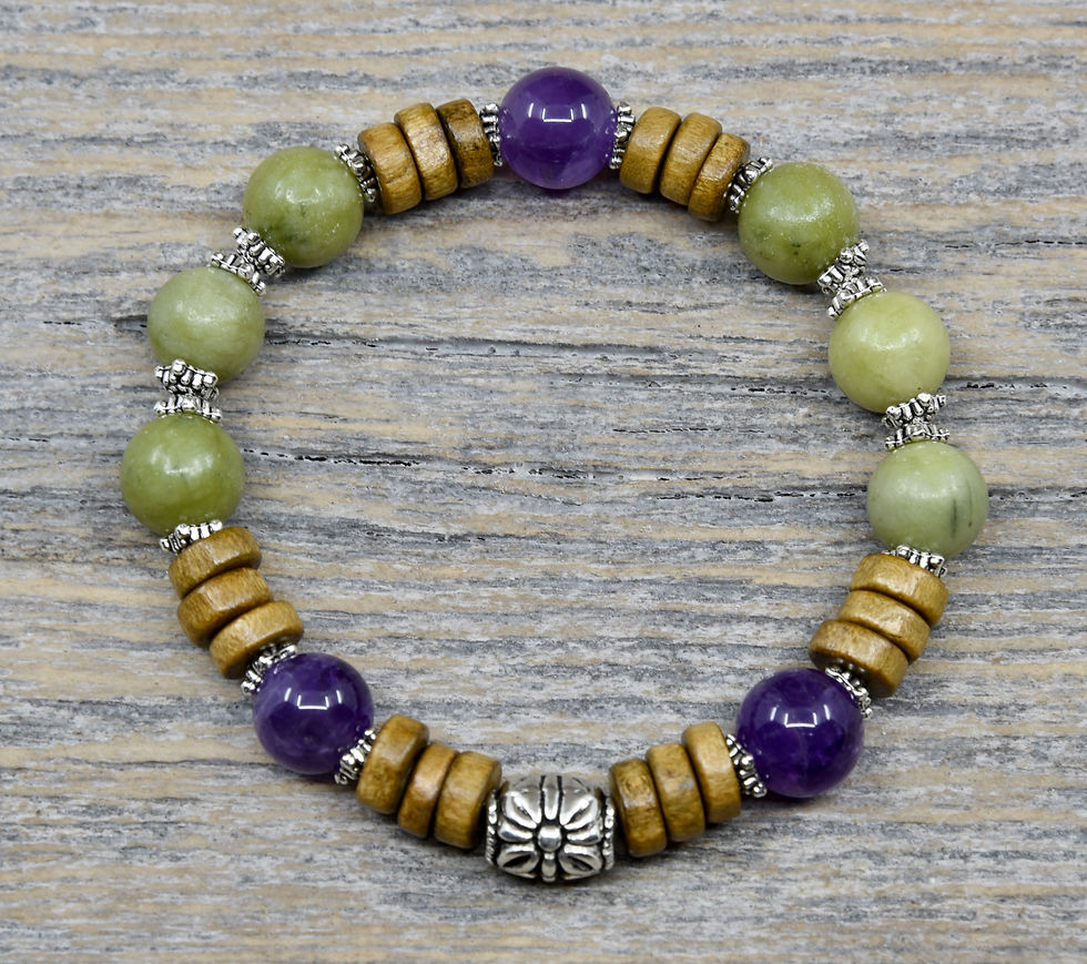 Connemara and Amethyst Bracelet with Floral Focal Bead.