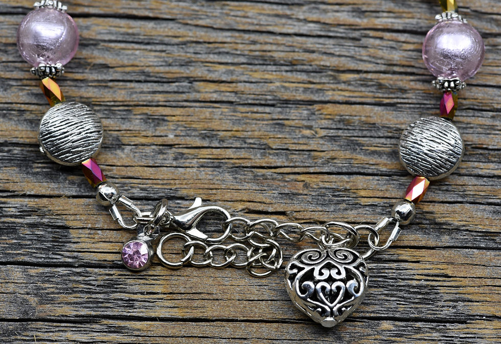 Thumbnail: Pink Flirty Heart Charm Bracelet.