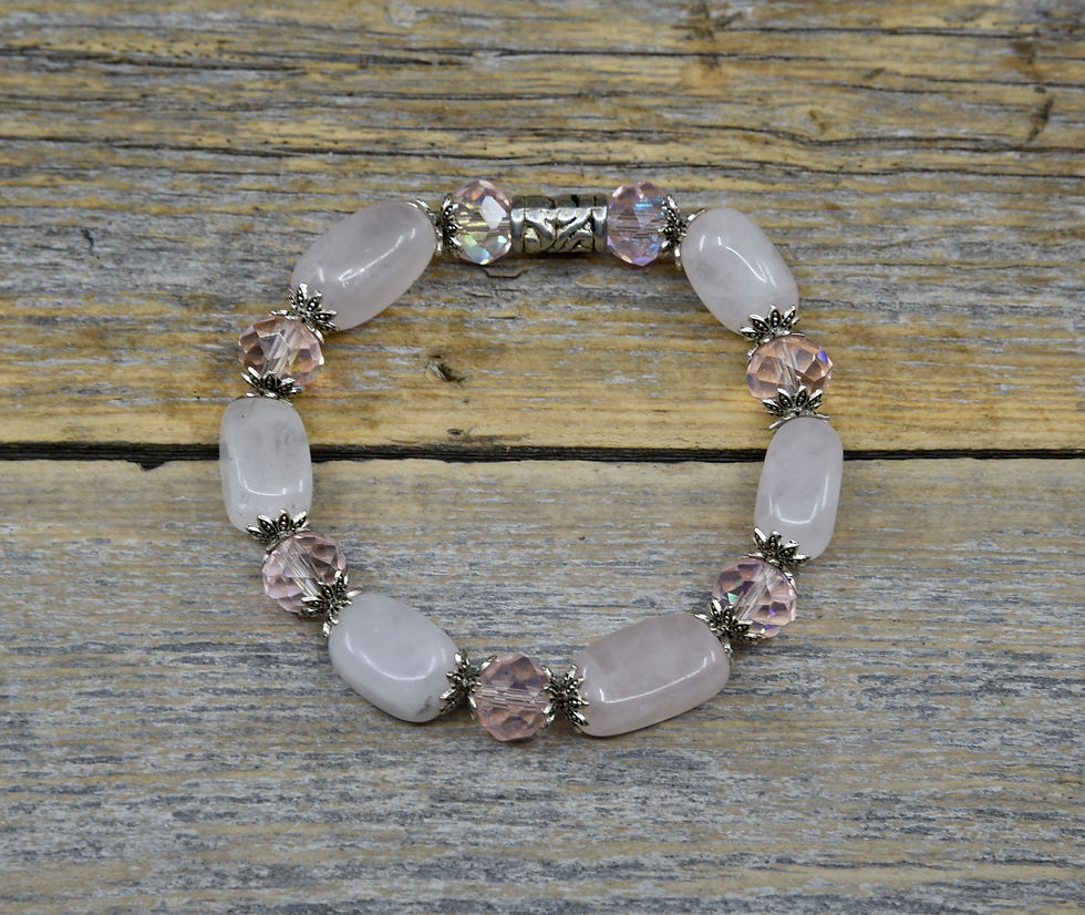 Rose Quartz Bracelet with Pink Crystals.