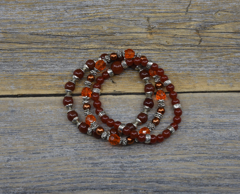 Thumbnail: Orange and Dark Amber Stacking Bead Bracelets.  Three Piece Bracelet Set.