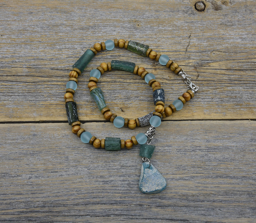 Thumbnail: Ancient Roman Sea Glass and Driftwood Necklace and Pendant.