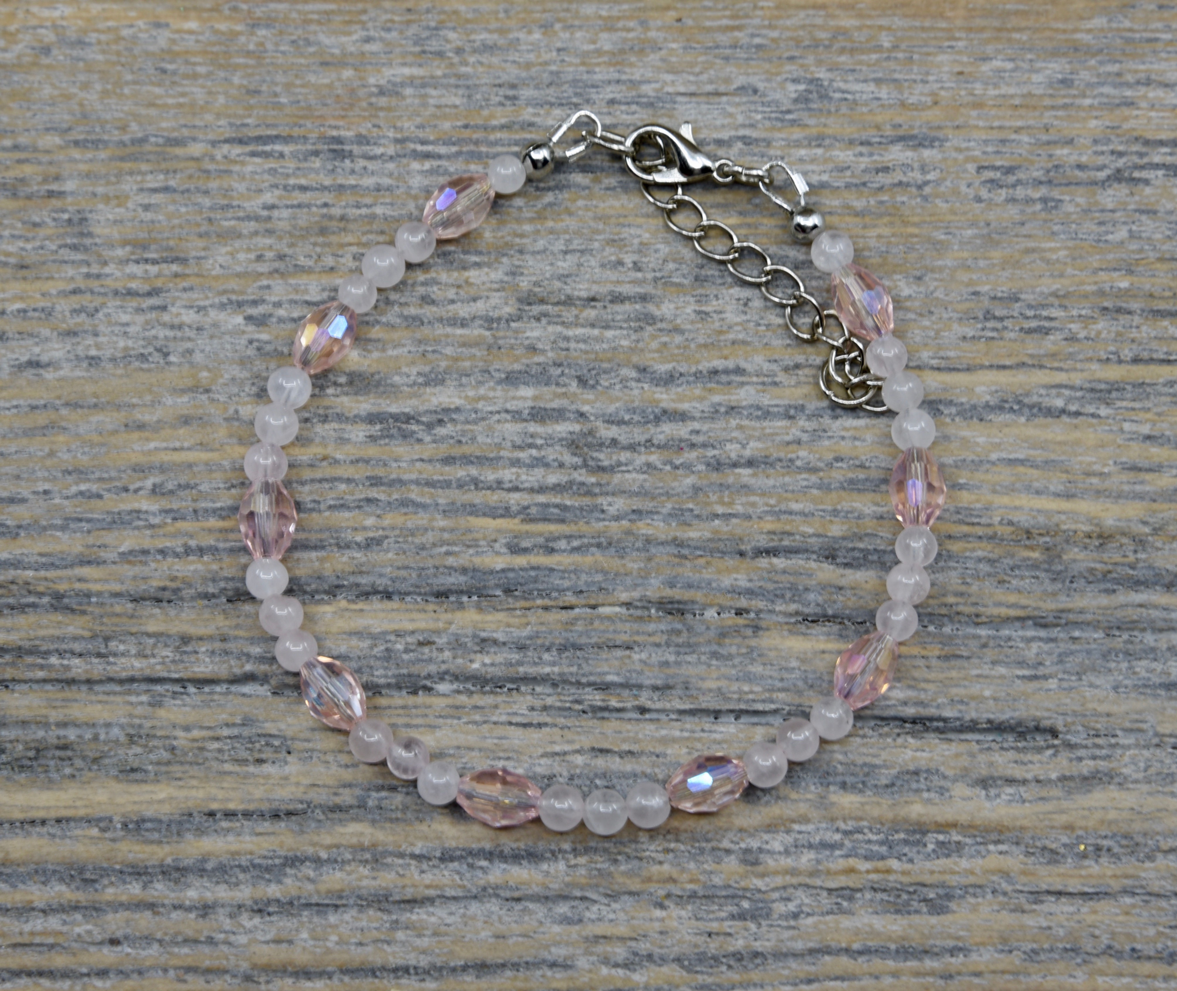 Rose Quartz and Crystal Bead Anklet.