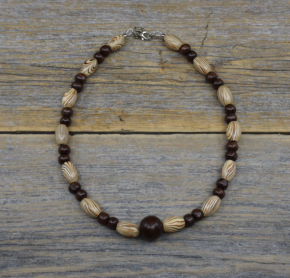 Thumbnail: Natural Wood Bead Necklace.